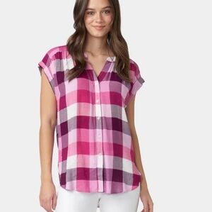Loft Pnk Plaid Women's Top Large EUC
